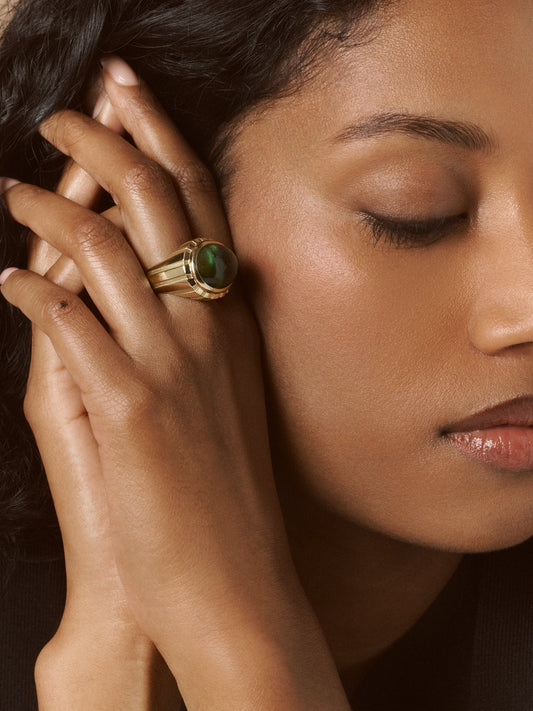 BAGUE CABOCHON TOURMALINE VERTE