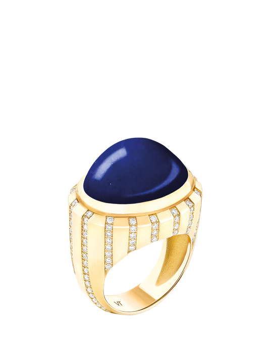 BAGUE CABOCHON LAPIS-LAZULI PAVÉE