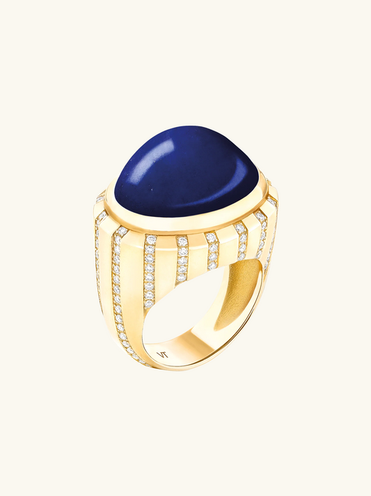 BAGUE CABOCHON LAPIS-LAZULI PAVÉE
