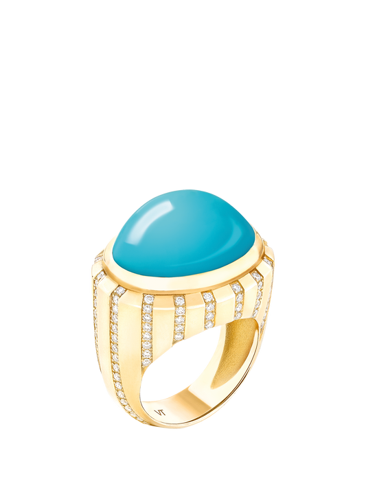 BAGUE CABOCHON TURQUOISE PAVÉE