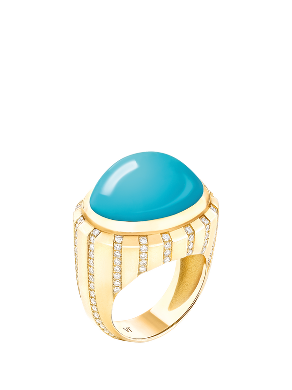 TURQUOISE CABOCHON PAVED RING