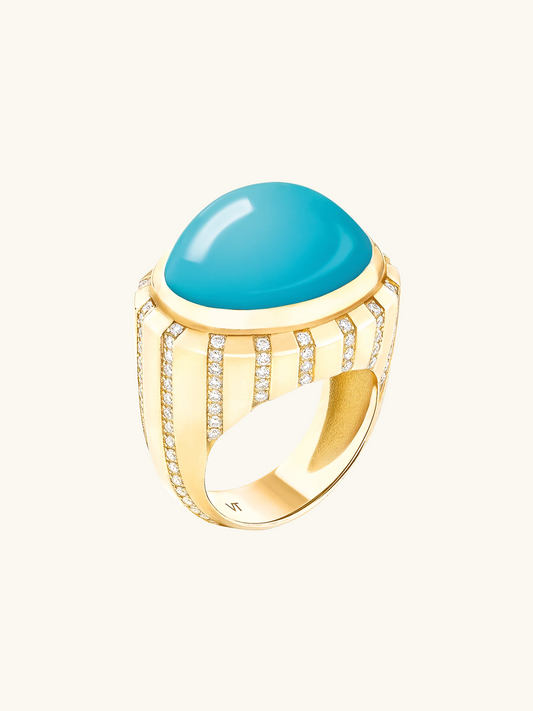 BAGUE CABOCHON TURQUOISE PAVÉE