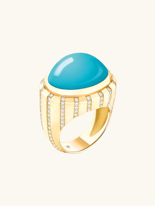 TURQUOISE CABOCHON PAVED RING