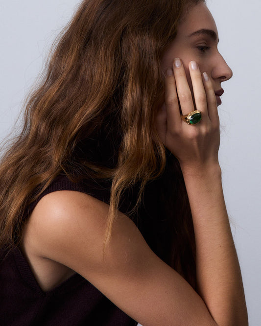 BAGUE CABOCHON TOURMALINE VERTE