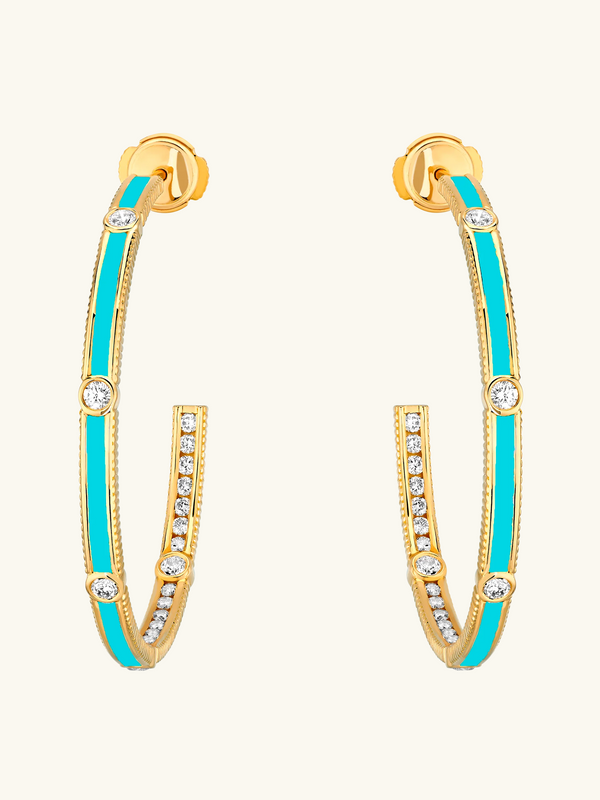 CRÉOLES RAYON TURQUOISE ET DIAMANTS XL