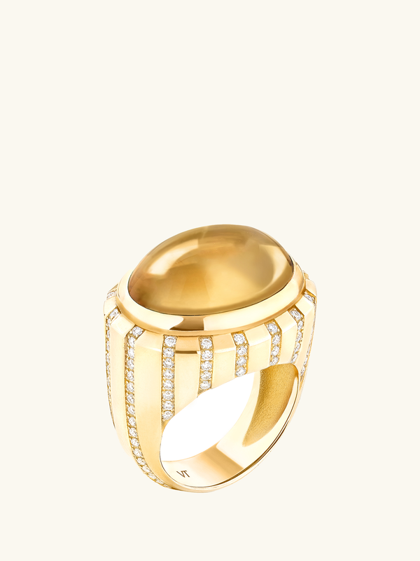CABOCHON CITRINE PAVED RING